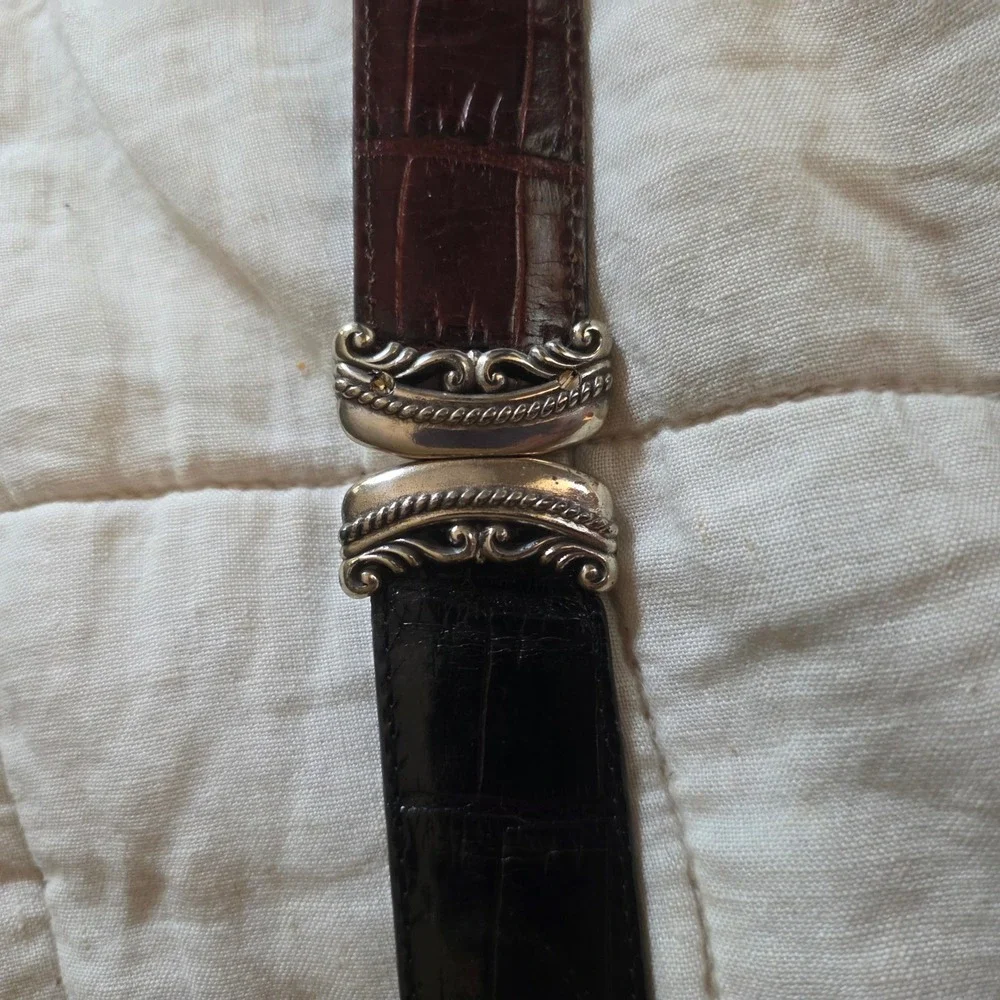 Reversable Faux Croc Belt XXL Brown/Black Silver Filigree Buckle Vtg Western